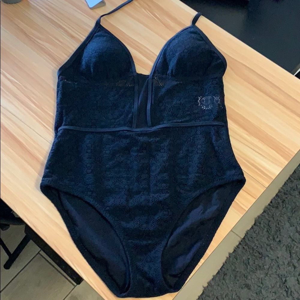 Black lace one-piece swimsuit